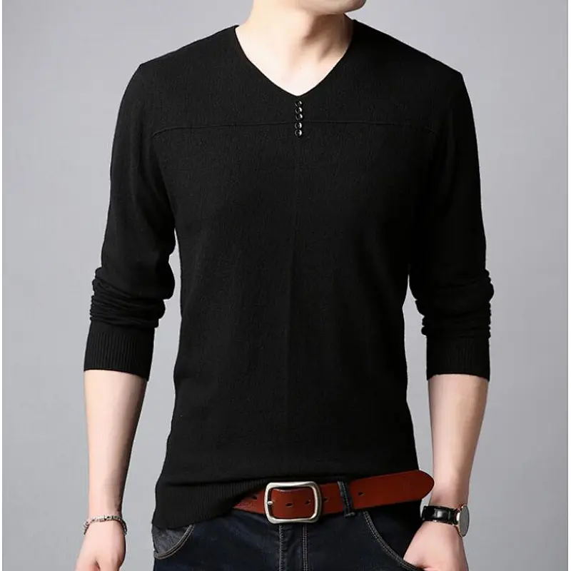 Fall thin men sweaters long-sleeved V-neck clothes solid color bottoming shirt