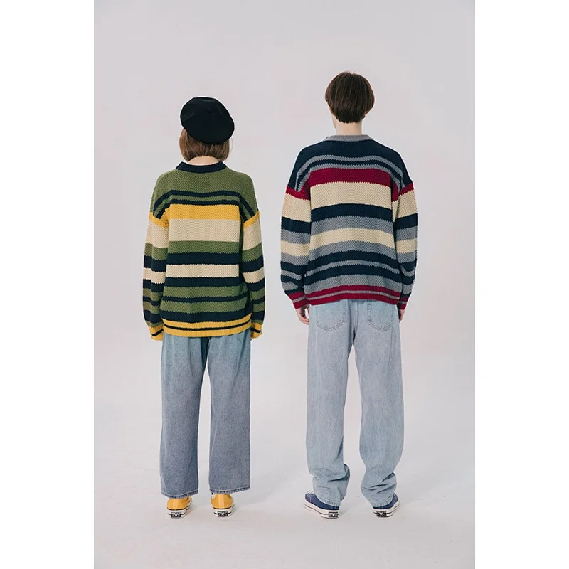 Wholesale high quality fall pullover knitted acrylic sweaters men stripe long sleeve knit sweater