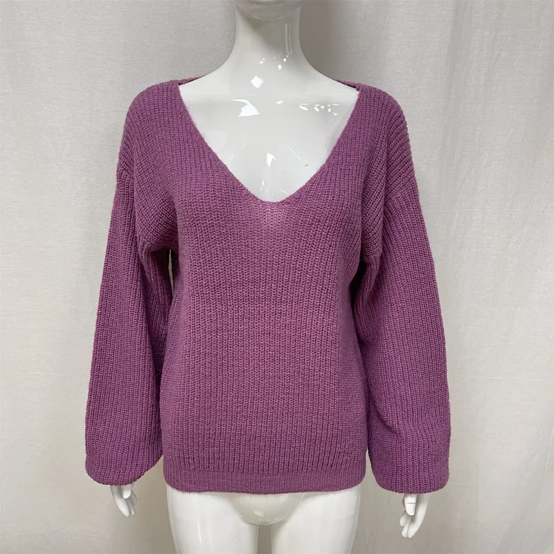 Sexy Women's V-neck Fall/Winter Loose Large Size Knitted Sweater