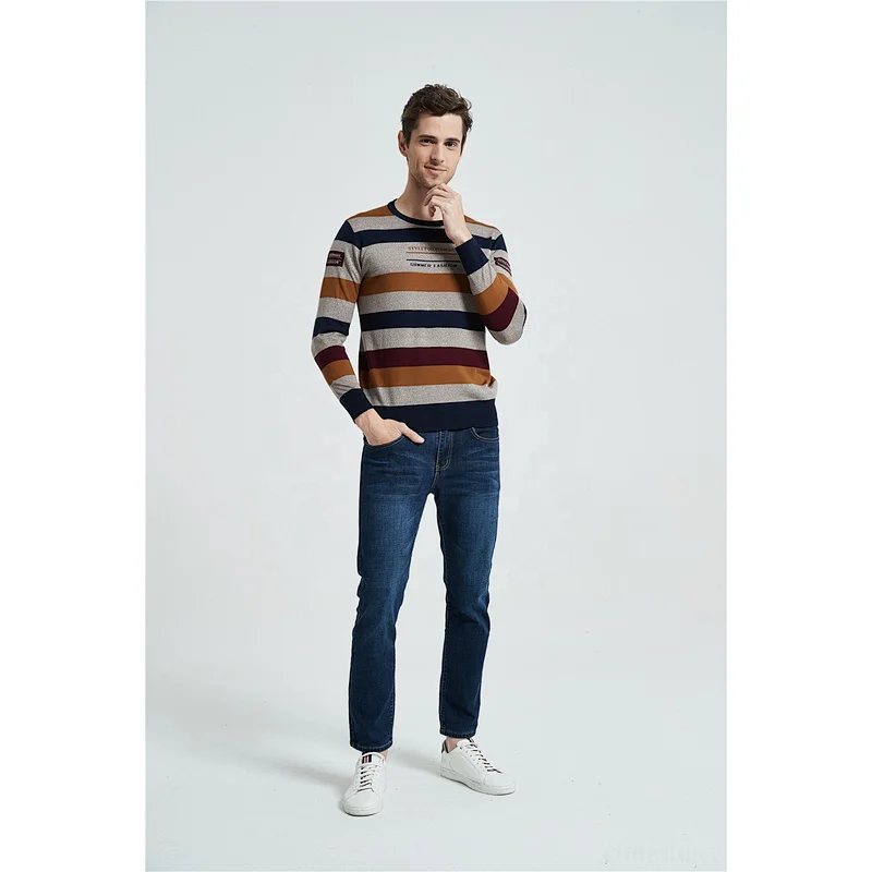 Men Fashion Striped Sweater O Neck mens Pullover Knitted Shirt Autumn Winter Cotton Jumper knitted sweater for men