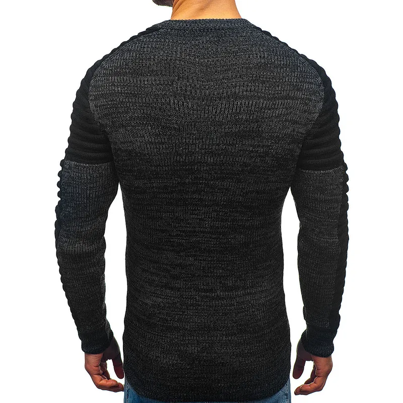 Round neck raglan sleeves striped pleated knit youth men's pullover sweaters
