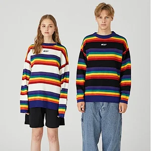 Women and men pullover jacquard sweater crew neck embroidery logo rainbow couple sweaters