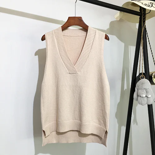 V-neck knitted vest clothes women's plus size loose wild sleeveless vest sweaters
