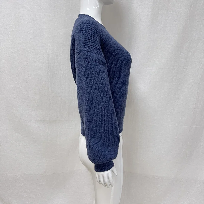 Winter lace-up solid color women's knitted sweater