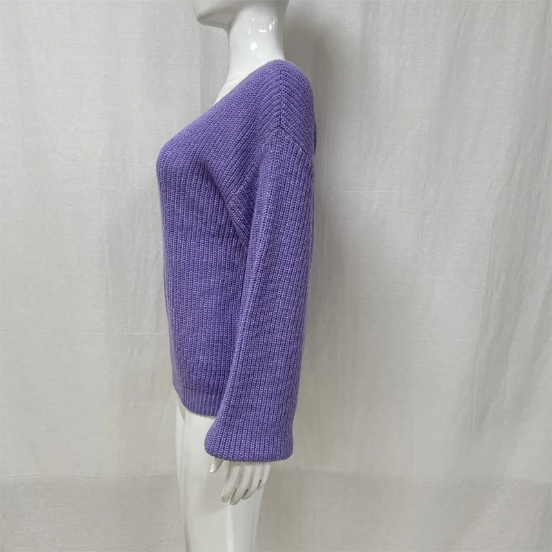 Sexy Women's V-neck Fall/Winter Loose Large Size Knitted Sweater