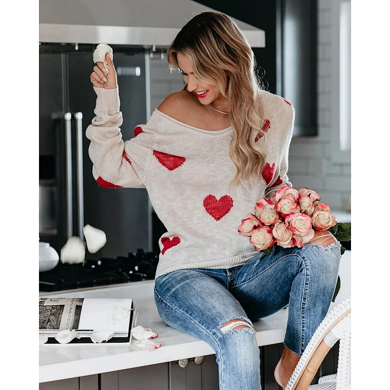 Love V-neck winter hot sale clothes knitted women casual fashion sweater