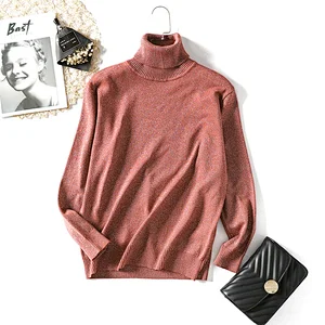 New style long-sleeved turtleneck pullover knitted bright slouchy ladies sweaters