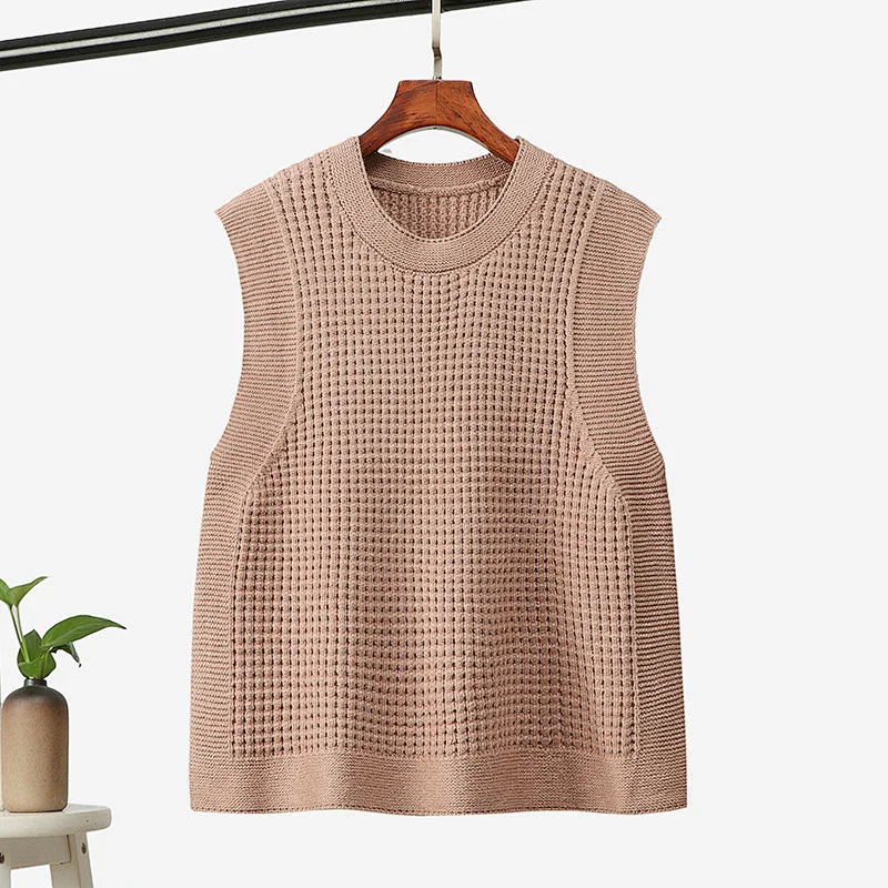 Branded Sleeveless Solid Color Pullover Knitwear Vest Online Shopping Women Casual Quality Crewneck Sweaters Blank for Lady