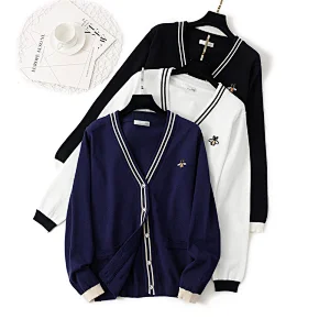 Embroidered Thick Knit Jacket button-through cardigan oversized coatigan sweaters