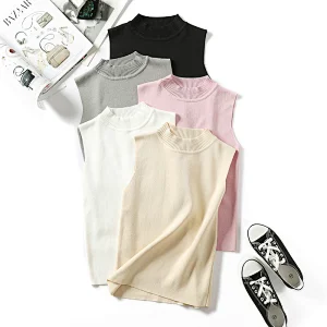 Casual style sleeveless round neck thin sweater women's solid color vest summer knitting knitwear