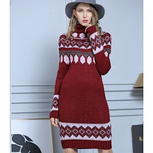 Heavy-gauge rolled-up styling women clothing oversized christmas sweater dress