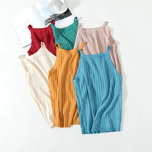 Candy color rib knitwear slim sexy sleeveless summer casual women vest knitted leisure blouse sweater
