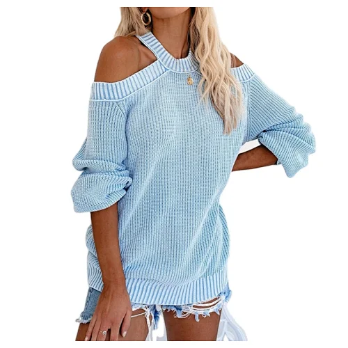 Women sexy off-shoulder solid color loose knit fashion casual sweater