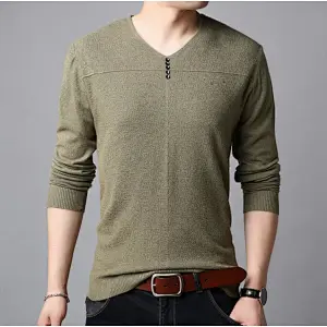Fall thin men sweaters long-sleeved V-neck clothes solid color bottoming shirt