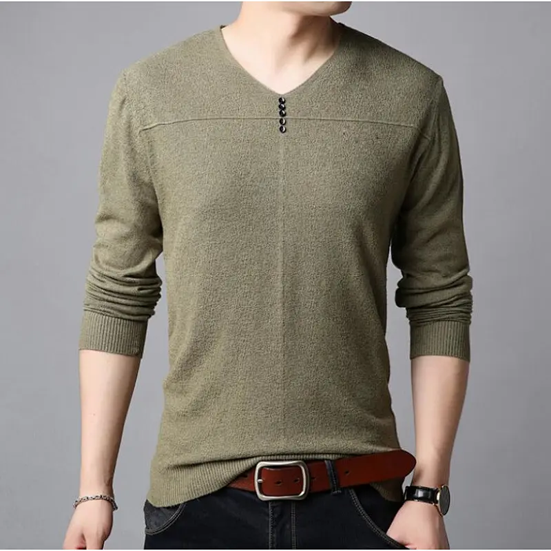 Fall thin men sweaters long-sleeved V-neck clothes solid color bottoming shirt