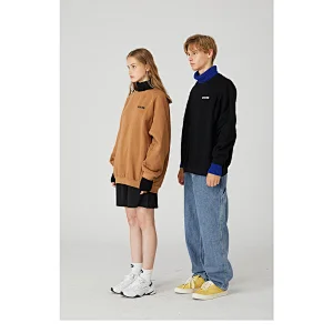 Wholesale custom high quality embroidered men turtleneck stock pullover women knitted oversized hoodie