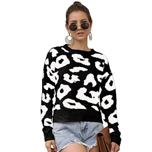 Leopard print round neck pullover long sleeve clothes women sweater