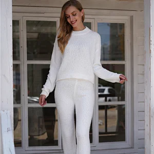 Women clothing two pieces set women long sweaters casual wear pajamas conjunto de mujer