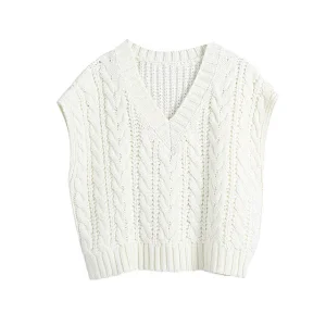 Cable knit women vest sweater women luxury casual Sleeveless Oversized sweater vest