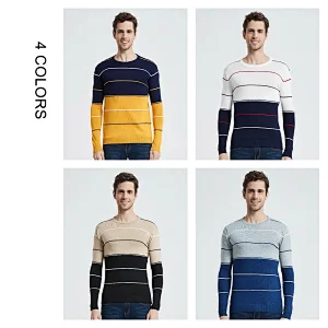 Men Casual O Neck Sweater Pullover Autumn Winter Knitwear mens jumper Striped Cotton Men Jersey Hombre basic Sweaters