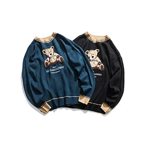 Wholesale couple pullover teddy bear knitwear crewneck sweater unisex custom intarsia sweater