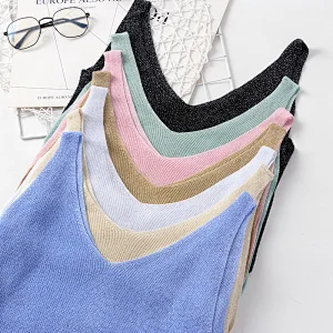Summer women's V-neck loose fashion sexy vest knitted cotton shirt women top ladies' blouses