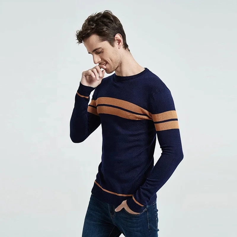 Men Casual Striped knit swearter Knitwear O Neck pullover jumper Winter fringe Cotton Men's Jersey Hombre Shirt basic sweater