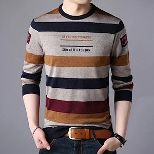 Men Fashion Striped Sweater O Neck mens Pullover Knitted Shirt Autumn Winter Cotton Jumper knitted sweater for men