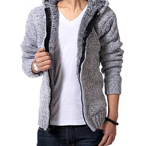 Custom Logo Mens Stylish Plus Velvet Thick Sweater Long Sleeve Winter Outdoor Slim Fashion Knitted Cardigan Jacket Manufacturers