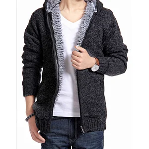 Custom Logo Mens Stylish Plus Velvet Thick Sweater Long Sleeve Winter Outdoor Slim Fashion Knitted Cardigan Jacket Manufacturers