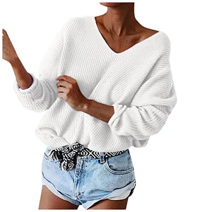 Large size V-neck pullover women clothes fashion leisure  loose knitted sweater