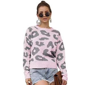 Leopard print round neck pullover long sleeve clothes women sweater