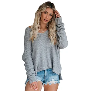 Women leisure clothes V-neck loose knitted sweater plus size explosion sweater