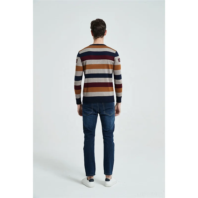 Men Fashion Striped Sweater O Neck mens Pullover Knitted Shirt Autumn Winter Cotton Jumper knitted sweater for men