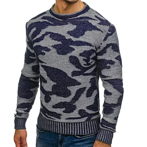 Fall/winter camouflage round neck pullover knit contrast color men printed sweaters