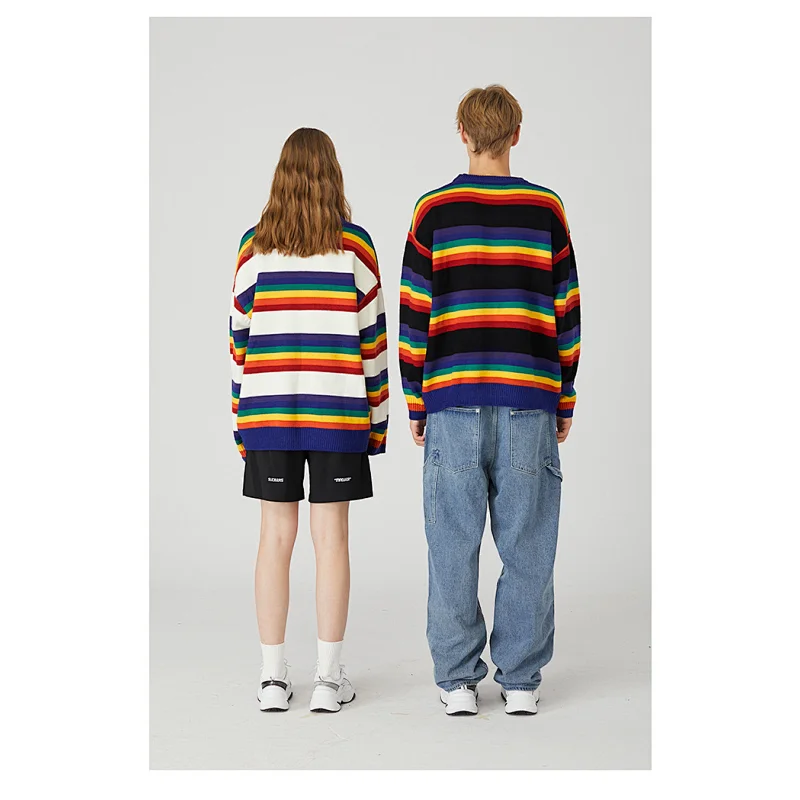 Women and men pullover jacquard sweater crew neck embroidery logo rainbow couple sweaters