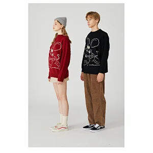 Mens cropped knitted crew neck sweater oversized heavy mouse couple pullover soft knit sweater