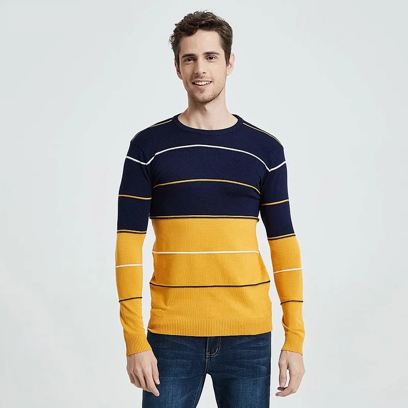 Men Casual O Neck Sweater Pullover Autumn Winter Knitwear mens jumper Striped Cotton Men Jersey Hombre basic Sweaters