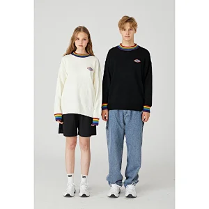 Unisex high collar oversize knitted sweater with logo custom embroidery men korean loose knitted sweater