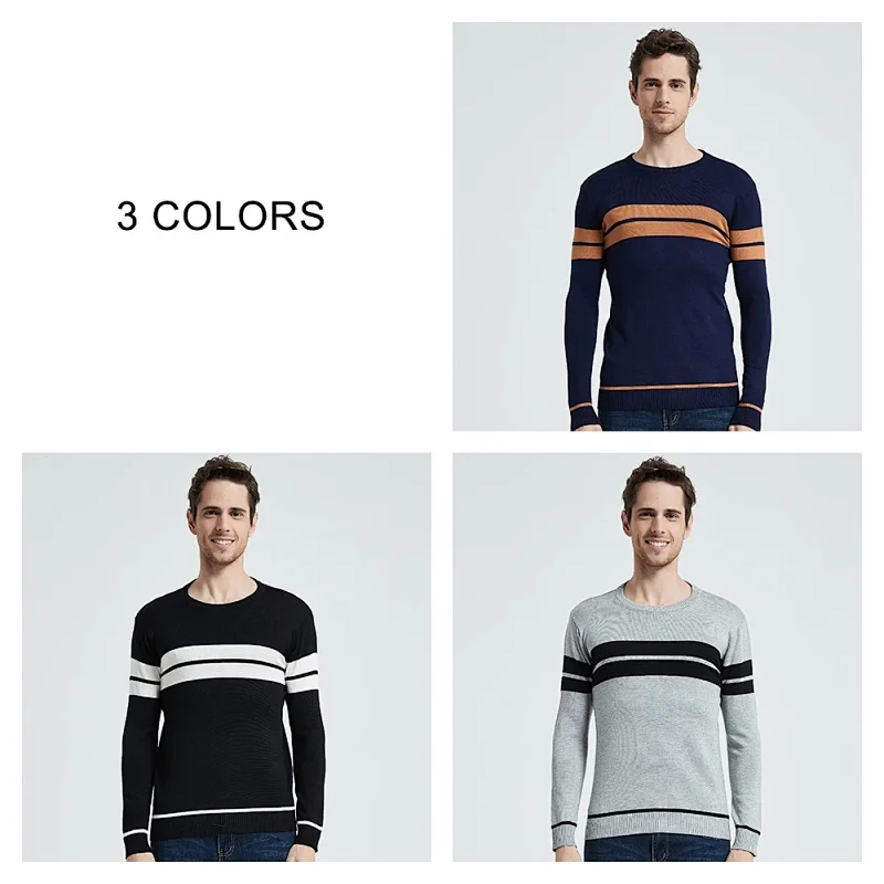 Men Casual Striped knit swearter Knitwear O Neck pullover jumper Winter fringe Cotton Men's Jersey Hombre Shirt basic sweater