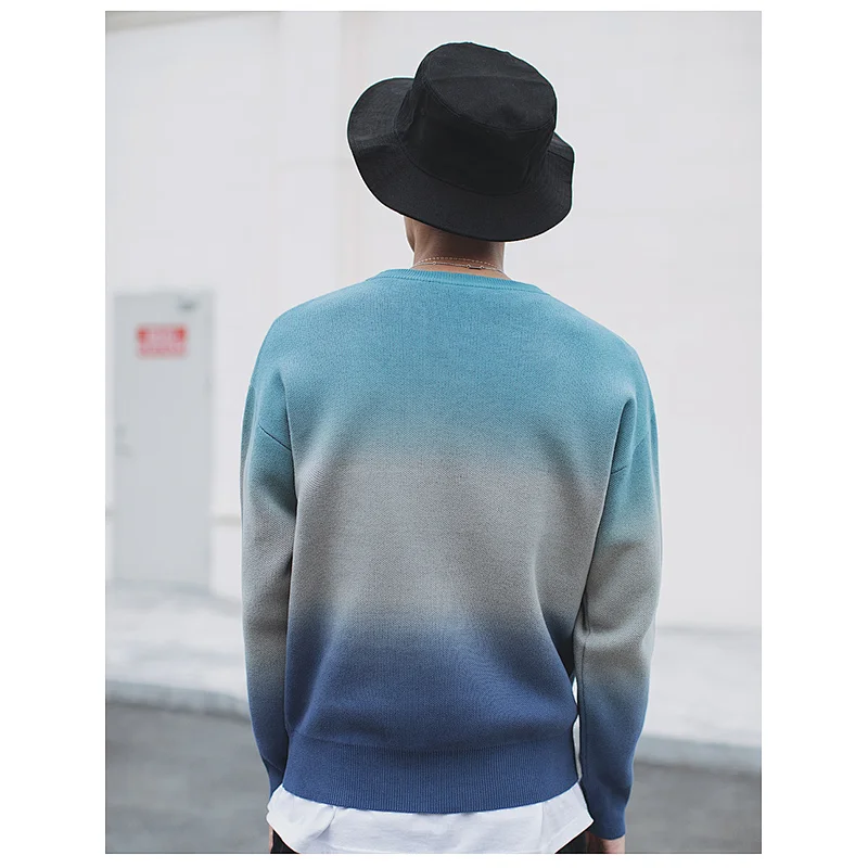 Fashion knitwear man manufacturers blue round neck sweater for winter men pullover sweater