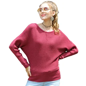 Loose long sleeve pullover top solid color fashion sweater autumn casual knitwear