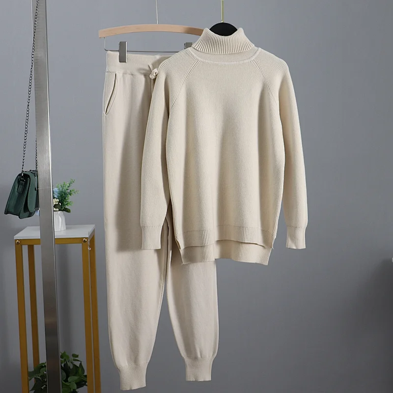 Outwear Pullover sweater pants women set CHIC cotton 2 Pieces Knitted autumn Sweater Set