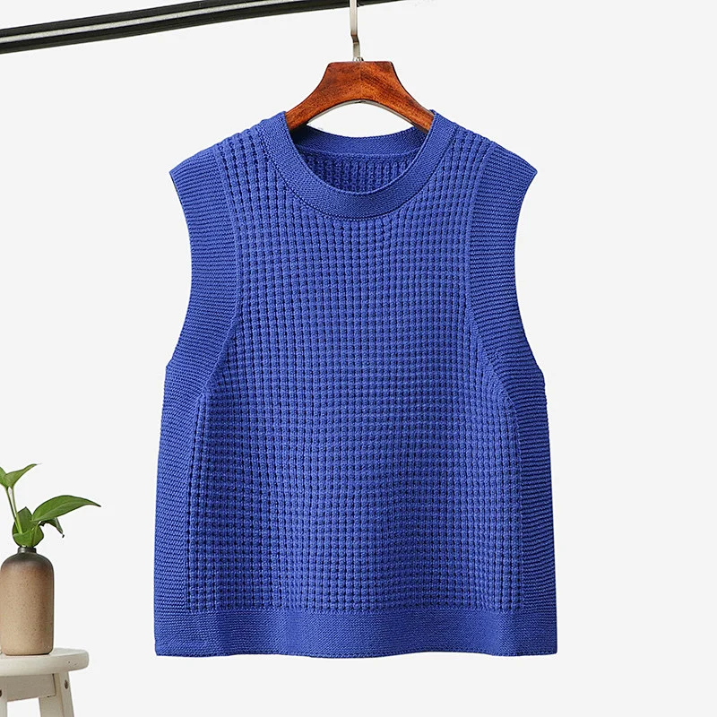 Branded Sleeveless Solid Color Pullover Knitwear Vest Online Shopping Women Casual Quality Crewneck Sweaters Blank for Lady