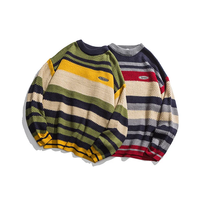 Wholesale high quality fall pullover knitted acrylic sweaters men stripe long sleeve knit sweater