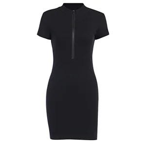Casual dress summer Turtleneck Zipper Hip Skirt Slim Dress bodycon knitted dress