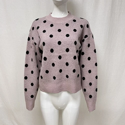 Winter long-sleeved polka-dot jacquard knitted sweater for ladies