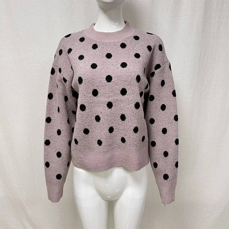 Winter long-sleeved polka-dot jacquard knitted sweater for ladies