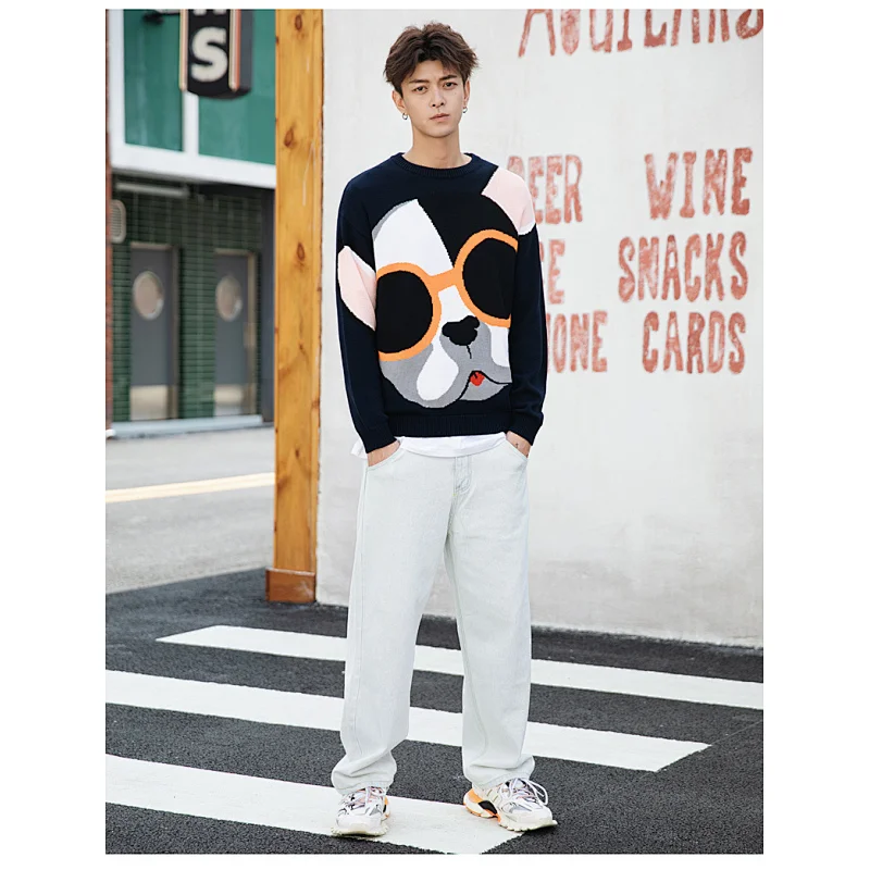 Causal apparel custom logo men long sleeve sweater knit china acrylic men sweaters sweatsuit
