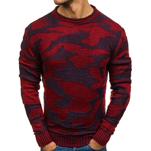Fall/winter camouflage round neck pullover knit contrast color men printed sweaters